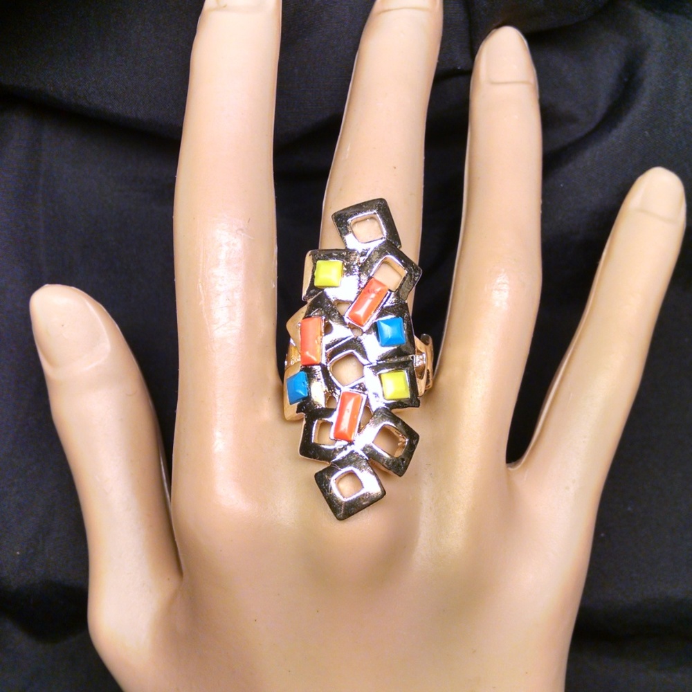 Beautiful Multi Colored Cocktail Large Ring - image 6